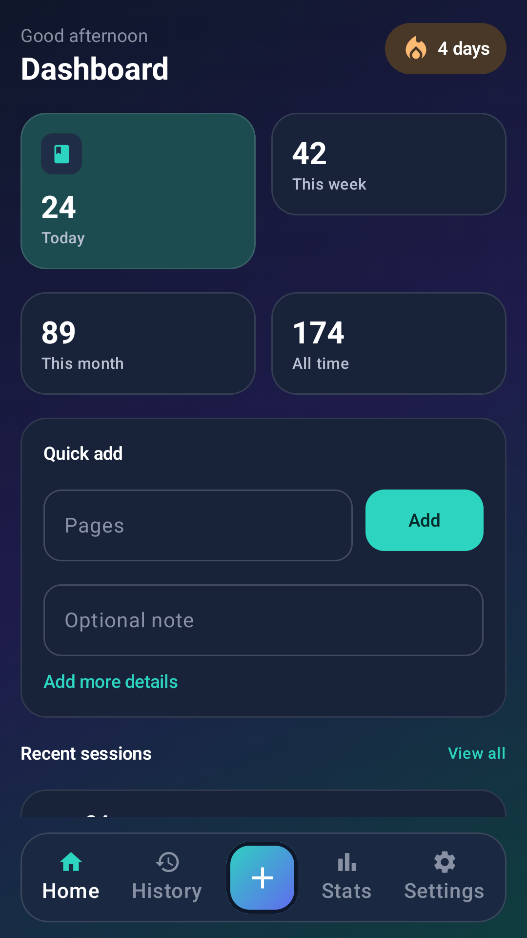 Reading dashboard screen